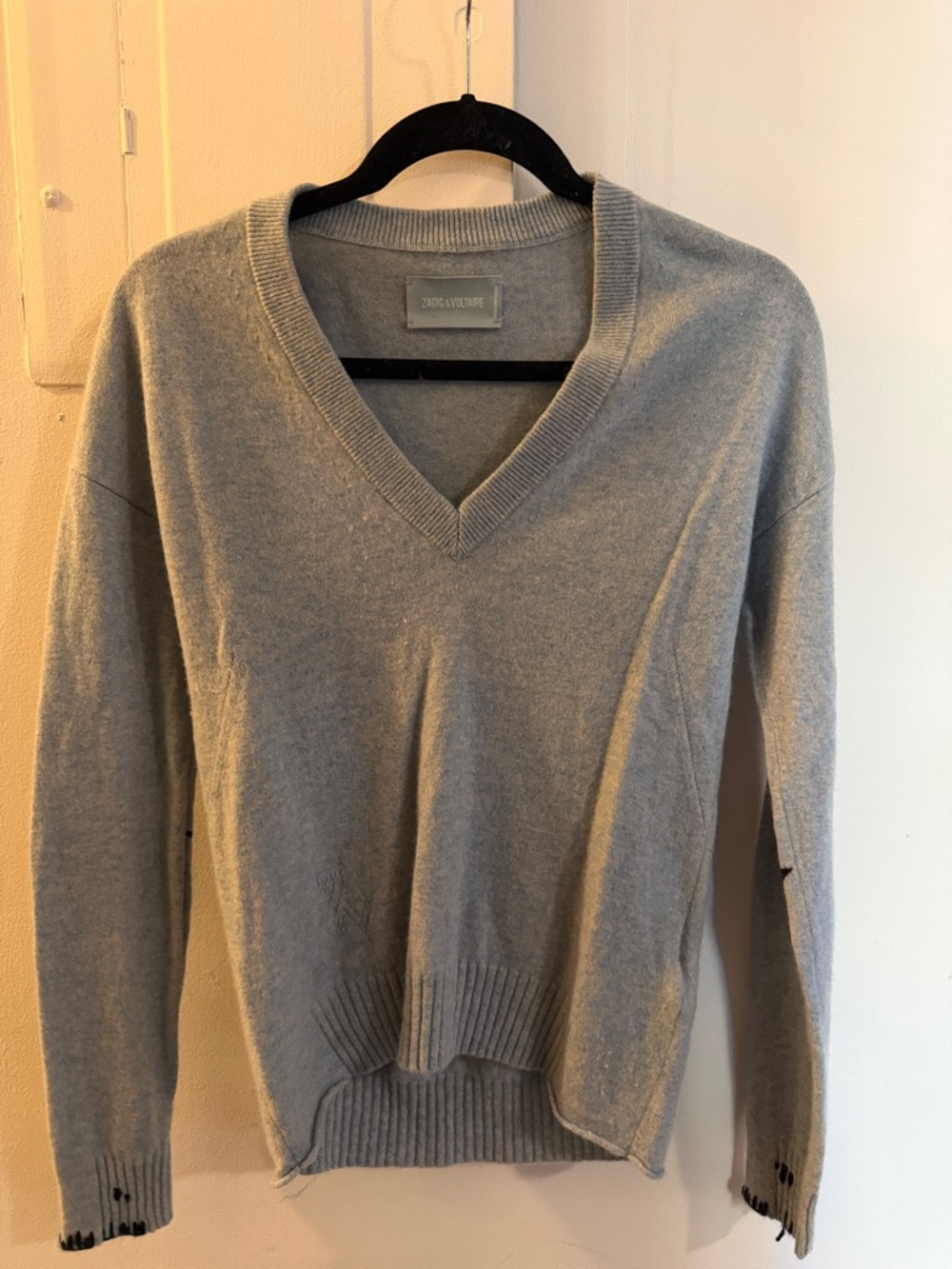 Zadig & Voltaire Light Blue-Gray V-Neck Sweater